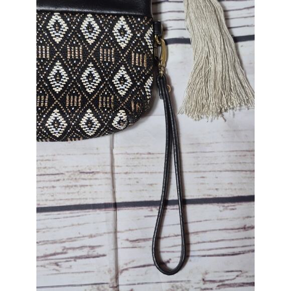 DV By Dolce Vita Boho Tribal Woven Tassle Clutch Wristlet Zippered Top Fold Over - Picture 3 of 6